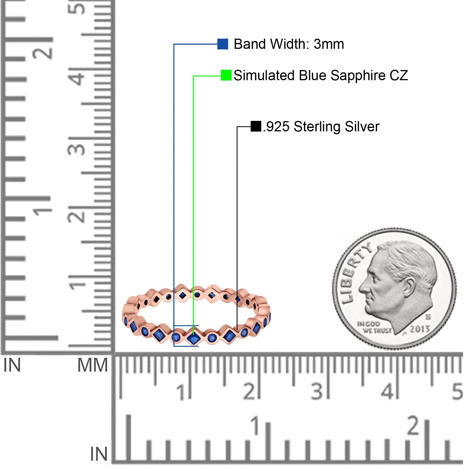 Stackable 2.5mm Full Eternity Art Deco Wedding Band Ring 925 Sterling Silver