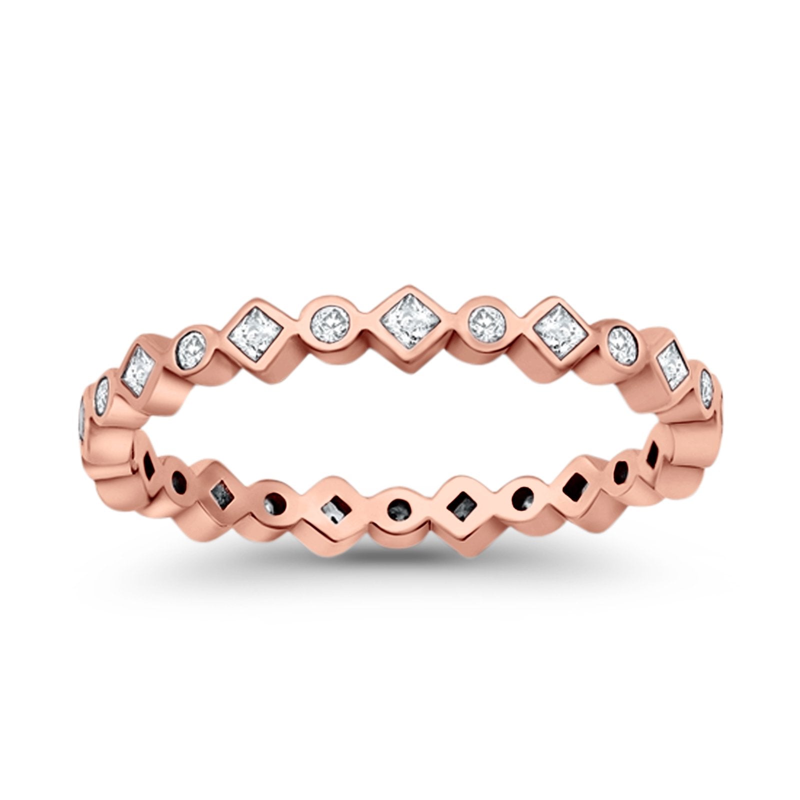 Stackable 2.5mm Full Eternity Art Deco Wedding Band Ring 925 Sterling Silver