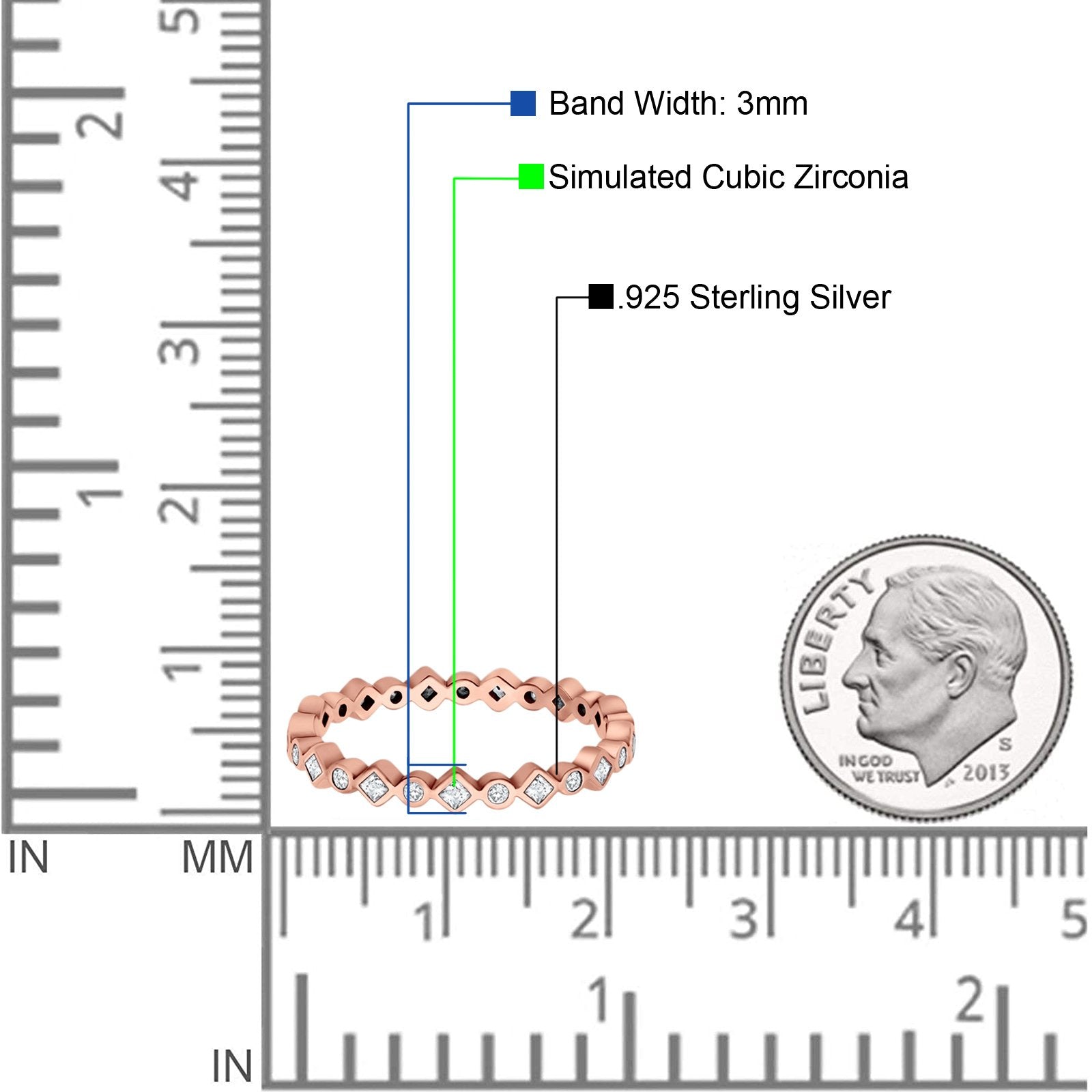 Stackable 2.5mm Full Eternity Art Deco Wedding Band Ring 925 Sterling Silver