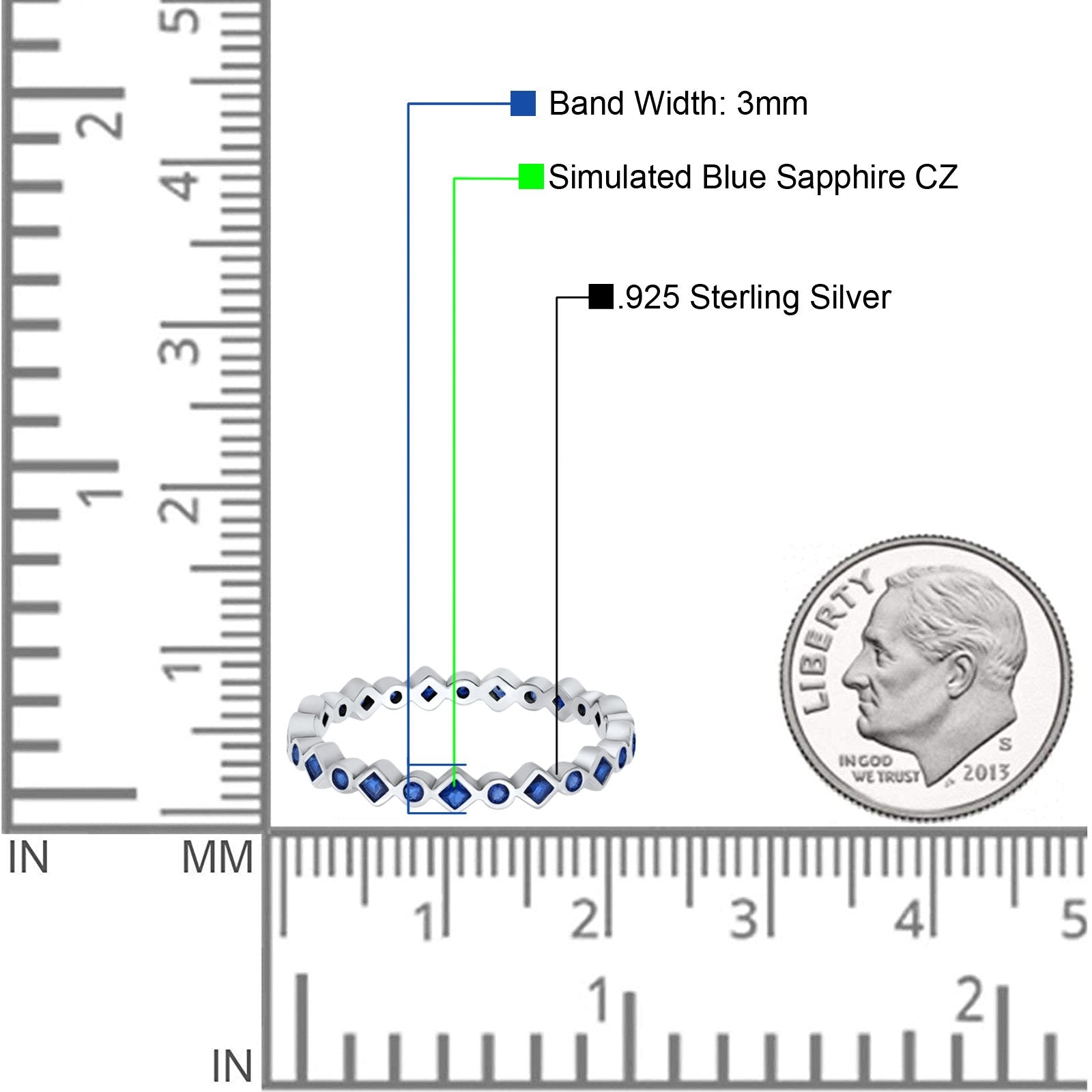 Stackable 2.5mm Full Eternity Art Deco Wedding Band Ring 925 Sterling Silver