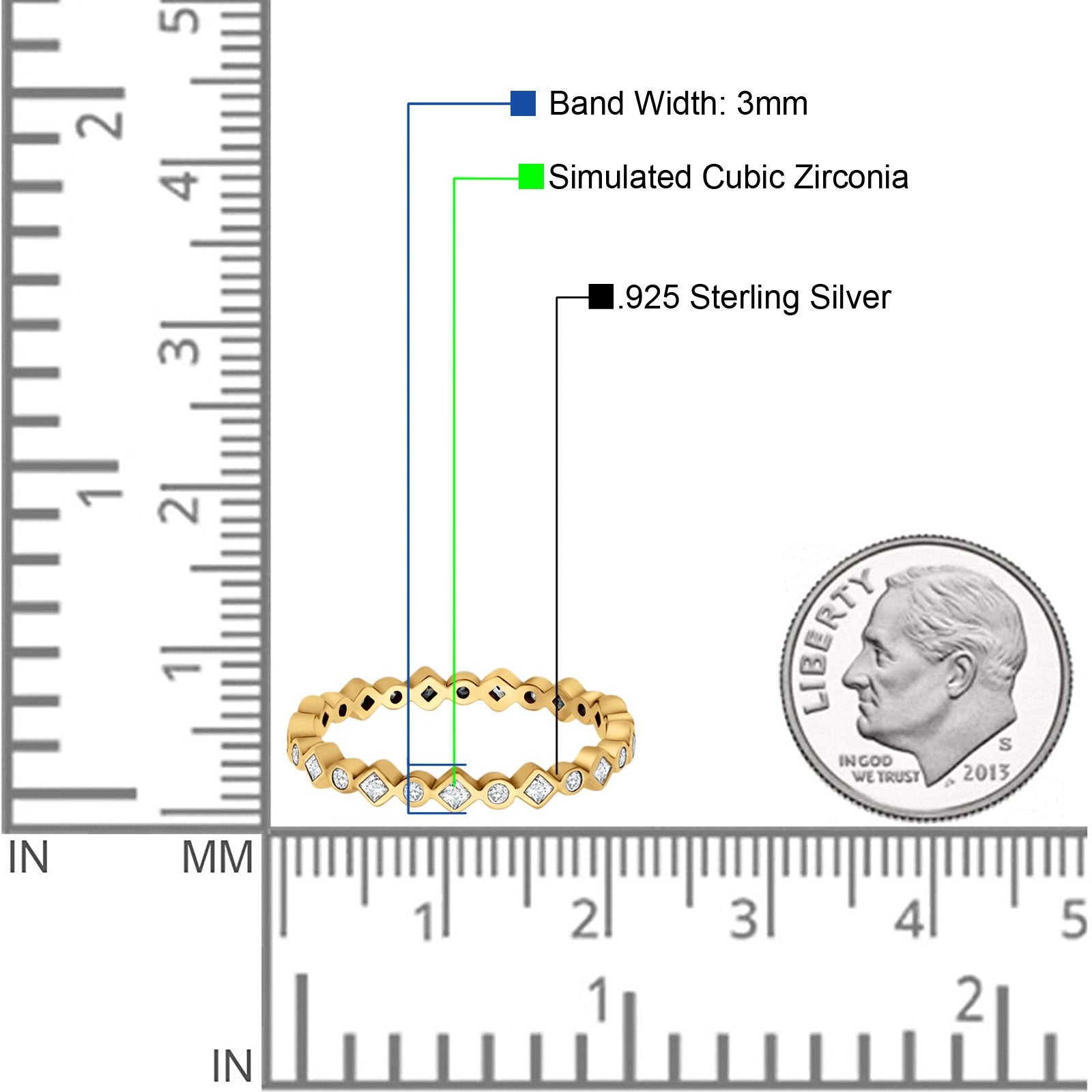 Stackable 2.5mm Full Eternity Art Deco Wedding Band Ring 925 Sterling Silver