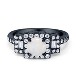 Halo Wedding Engagement Ring Round Created Opal Baguette Round Cubic Zirconia 925 Sterling Silver Choose Color
