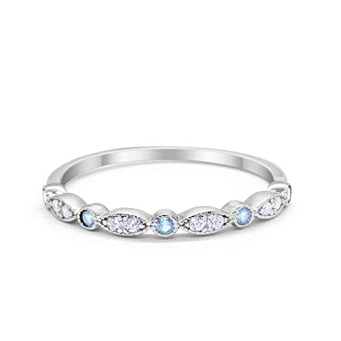 Half Eternity Wedding Ring Art Deco Simulated Cubic Zirconia 925 Sterling Silver