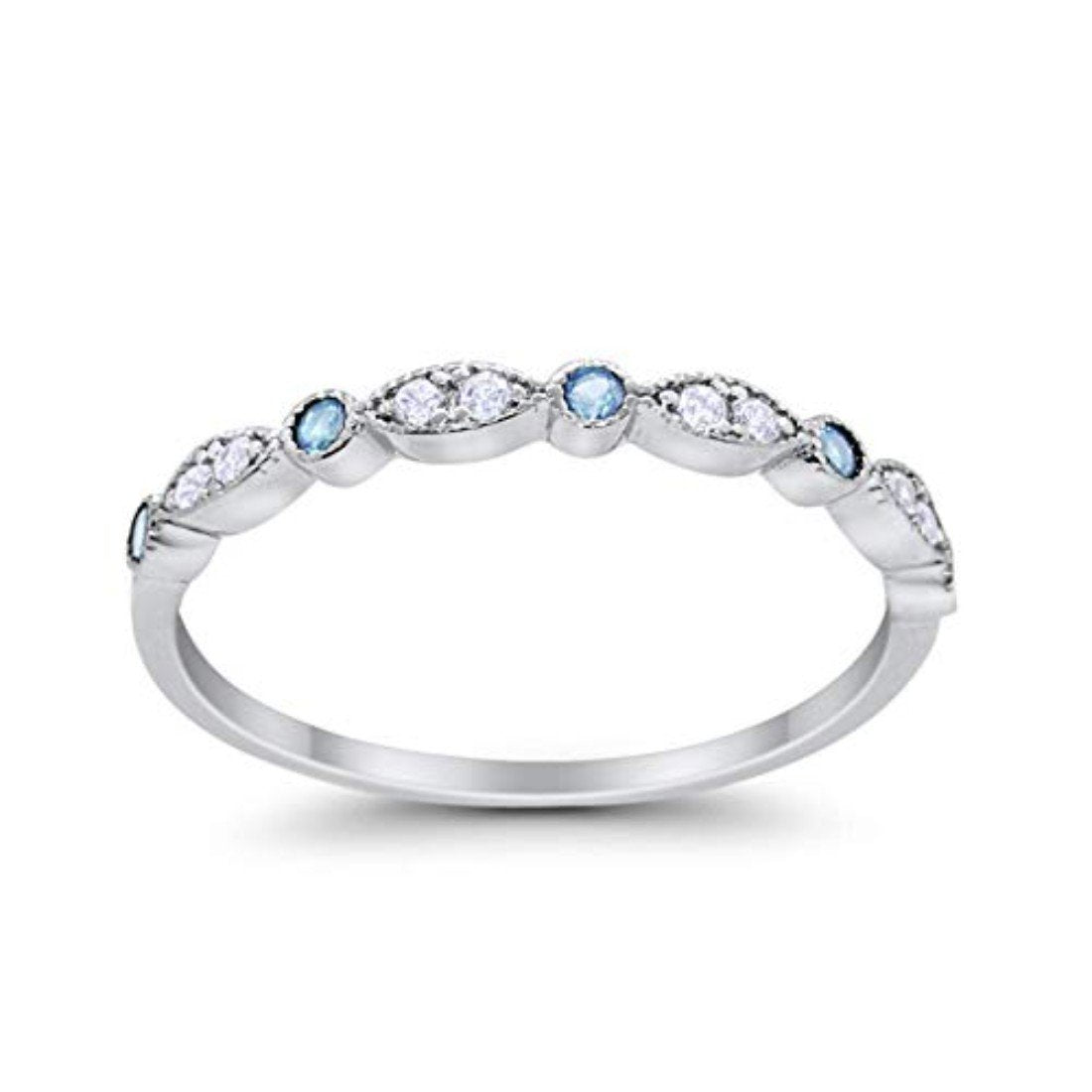 Half Eternity Wedding Ring Art Deco Simulated Cubic Zirconia 925 Sterling Silver