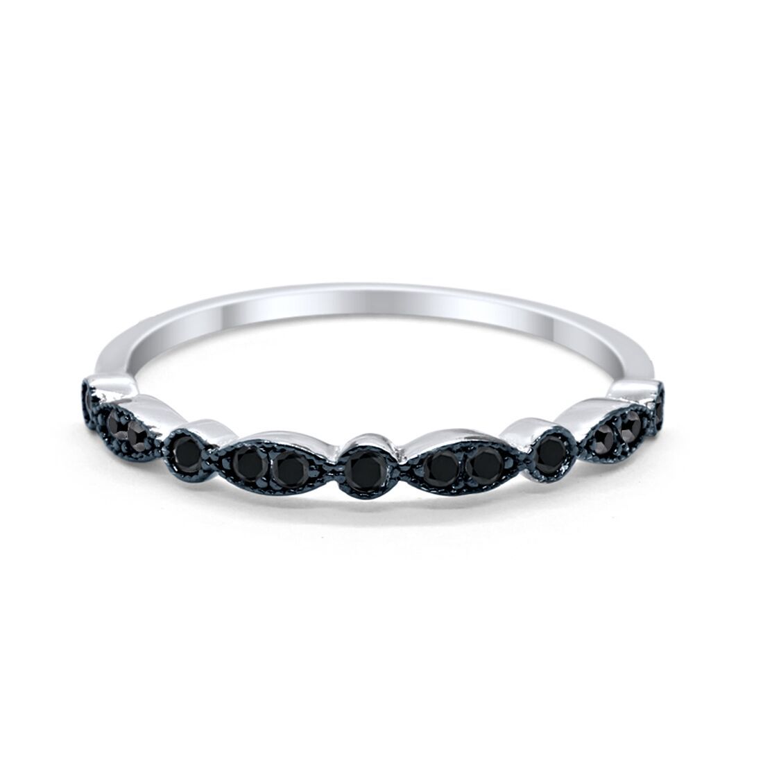 Half Eternity Wedding Ring Art Deco Simulated Cubic Zirconia 925 Sterling Silver