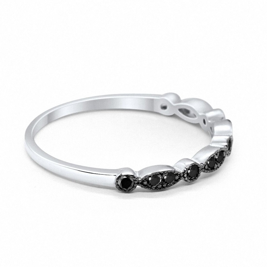 Half Eternity Wedding Ring Art Deco Simulated Cubic Zirconia 925 Sterling Silver