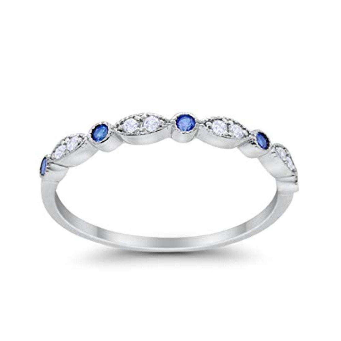 Half Eternity Wedding Ring Art Deco Simulated Cubic Zirconia 925 Sterling Silver
