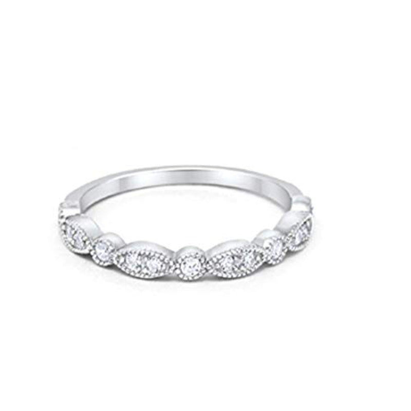 Half Eternity Wedding Ring Art Deco Simulated Cubic Zirconia 925 Sterling Silver