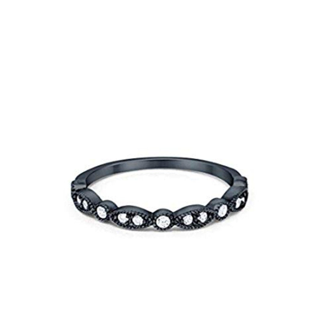 Half Eternity Wedding Ring Art Deco Simulated Cubic Zirconia 925 Sterling Silver