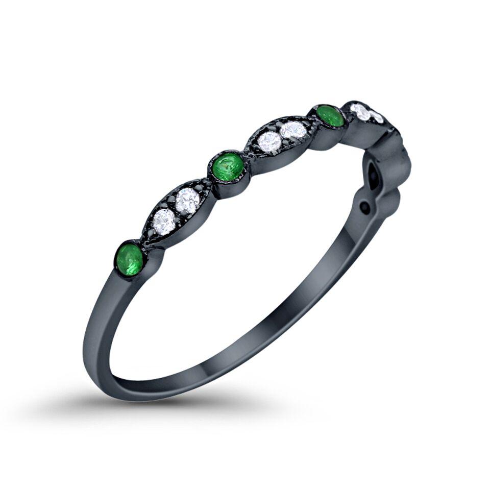 Half Eternity Wedding Ring Art Deco Simulated Cubic Zirconia 925 Sterling Silver