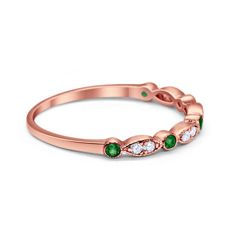 Half Eternity Wedding Ring Art Deco Simulated Cubic Zirconia 925 Sterling Silver