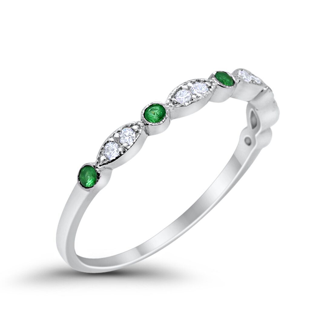 Half Eternity Wedding Ring Art Deco Simulated Cubic Zirconia 925 Sterling Silver