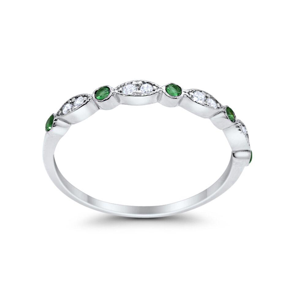 Half Eternity Wedding Ring Art Deco Simulated Cubic Zirconia 925 Sterling Silver