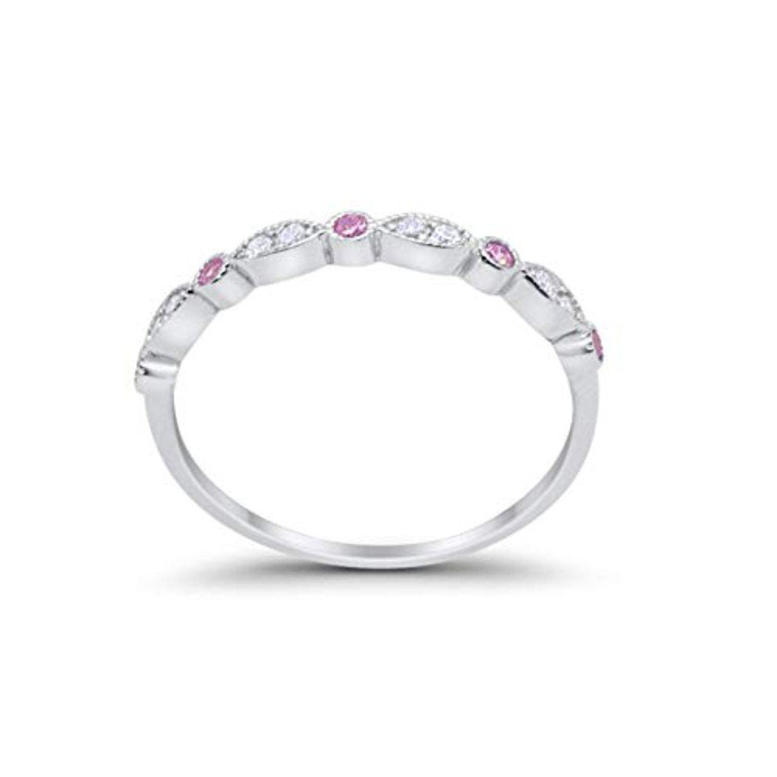 Half Eternity Wedding Ring Art Deco Simulated Cubic Zirconia 925 Sterling Silver