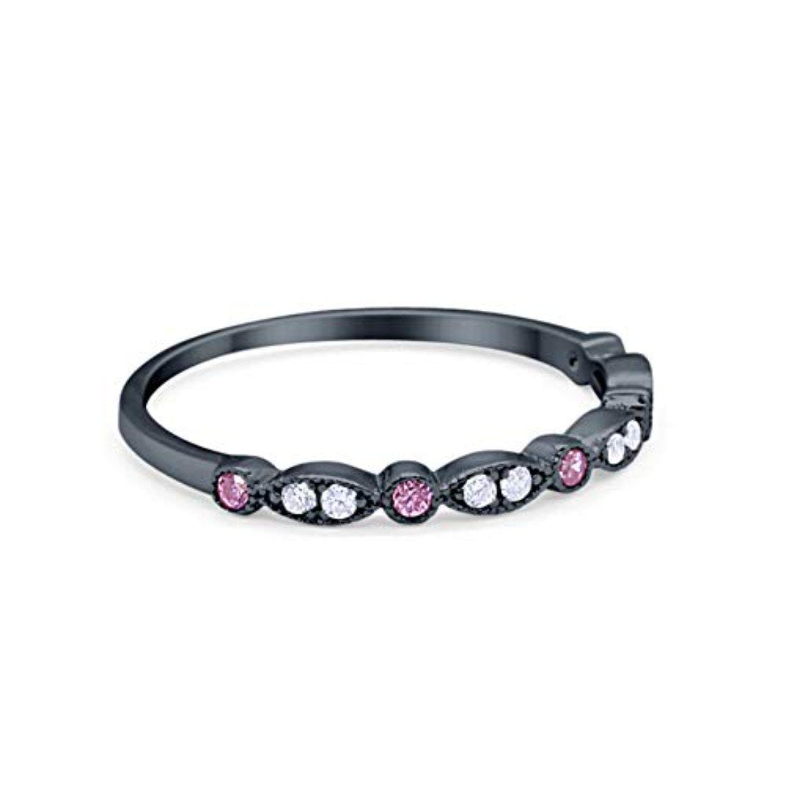 Half Eternity Wedding Ring Art Deco Simulated Cubic Zirconia 925 Sterling Silver