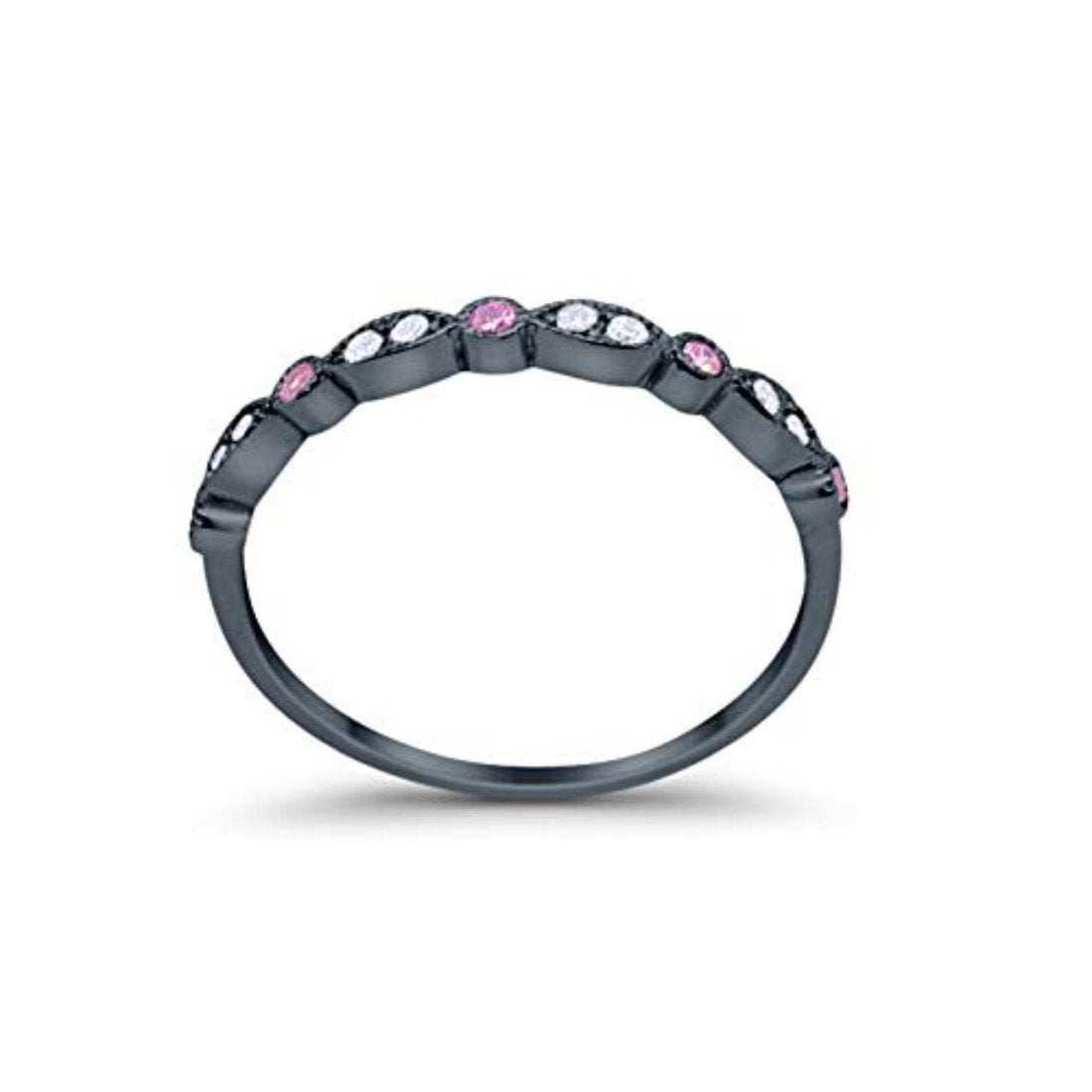 Half Eternity Wedding Ring Art Deco Simulated Cubic Zirconia 925 Sterling Silver