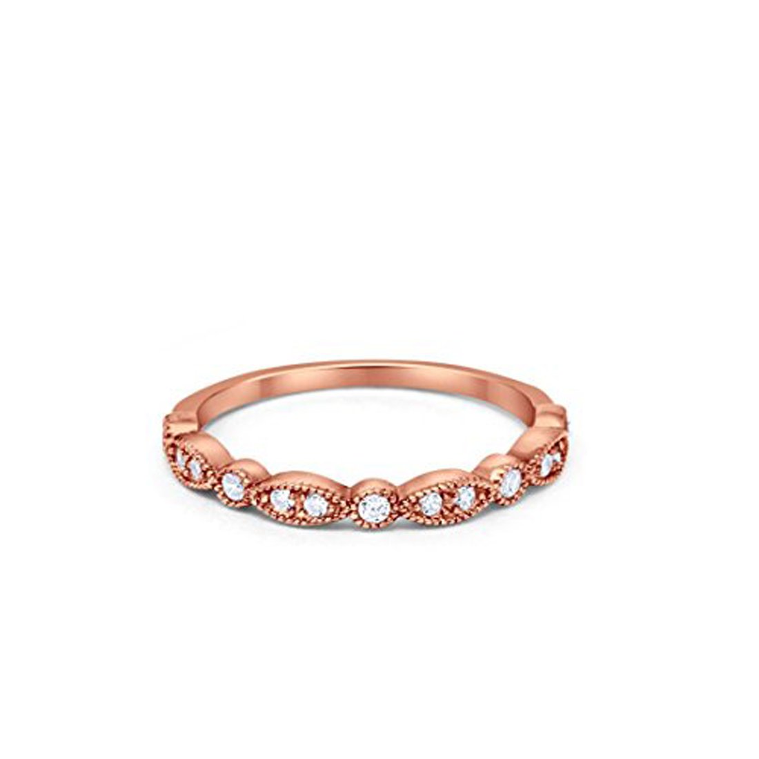 Half Eternity Wedding Ring Art Deco Simulated Cubic Zirconia 925 Sterling Silver