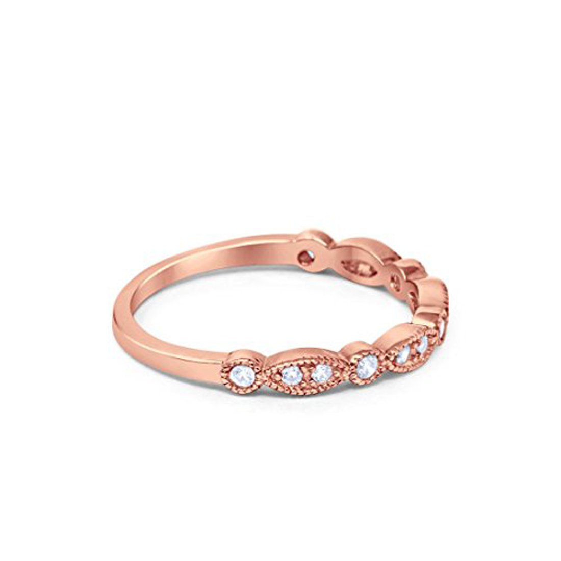 Half Eternity Wedding Ring Art Deco Simulated Cubic Zirconia 925 Sterling Silver