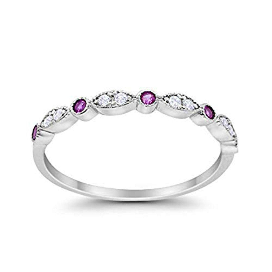 Half Eternity Wedding Ring Art Deco Simulated Cubic Zirconia 925 Sterling Silver