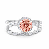 Two Piece Halo Wedding Ring Round Simulated Cubic Zirconia 925 Sterling Silver