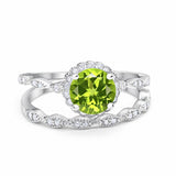 Two Piece Halo Wedding Ring Round Simulated Cubic Zirconia 925 Sterling Silver