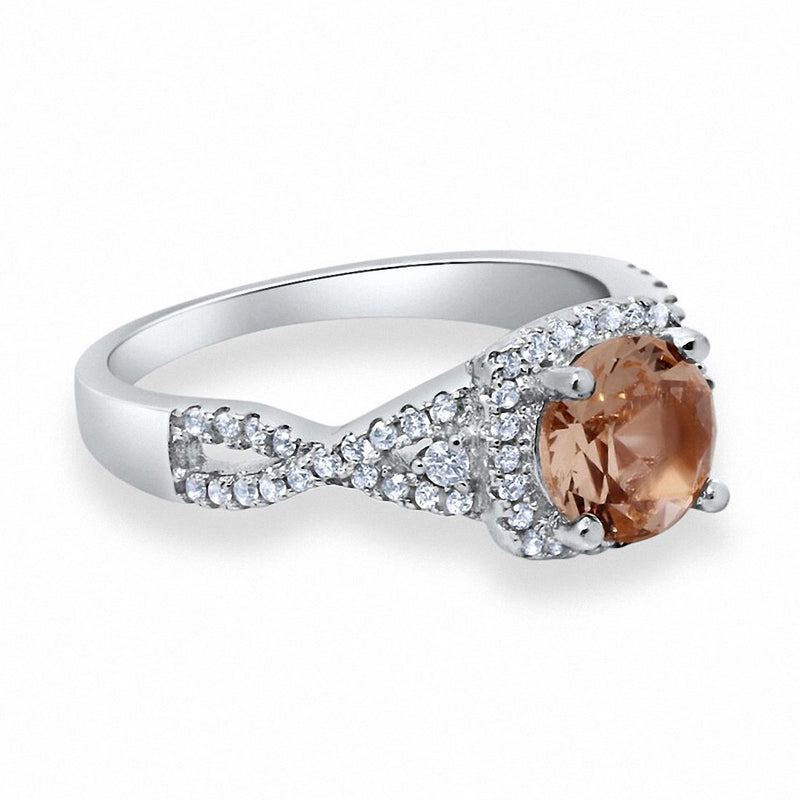 Infinity Shank Halo Wedding Engagement Ring Round Cubic Zirconia 925 Sterling Silver Choose Color