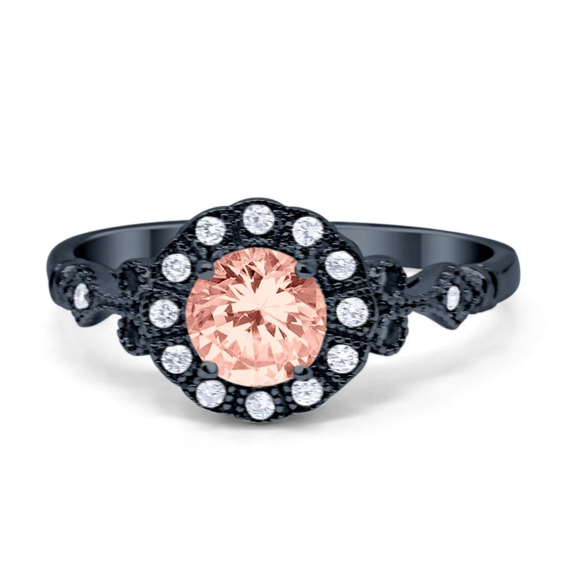 Halo Fancy Wedding Engagement Ring Round Simulated Stone Art Deco 925 Sterling Silver Choose Color