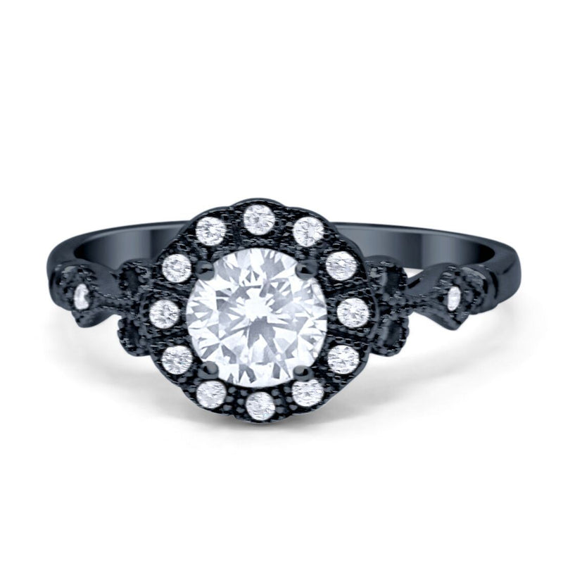 Halo Fancy Wedding Engagement Ring Round Simulated Stone Art Deco 925 Sterling Silver Choose Color