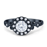 Halo Fancy Wedding Engagement Ring Round Simulated Stone Art Deco 925 Sterling Silver Choose Color