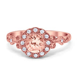 Halo Fancy Wedding Engagement Ring Round Simulated Stone Art Deco 925 Sterling Silver Choose Color