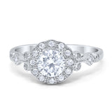 Halo Fancy Wedding Engagement Ring Round Simulated Stone Art Deco 925 Sterling Silver Choose Color