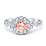 Halo Fancy Wedding Engagement Ring Round Simulated Stone Art Deco 925 Sterling Silver Choose Color