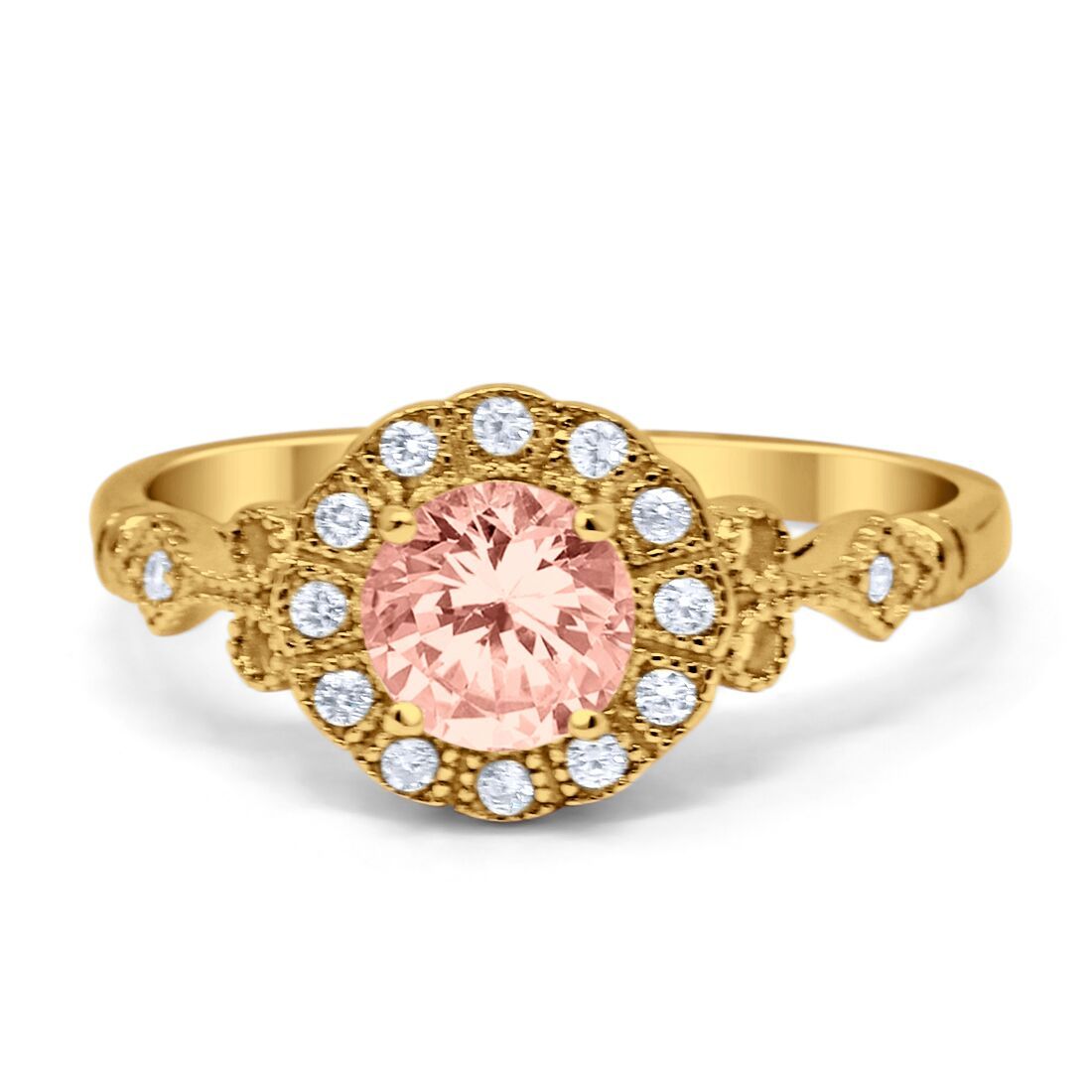 Halo Fancy Wedding Engagement Ring Round Simulated Stone Art Deco 925 Sterling Silver Choose Color