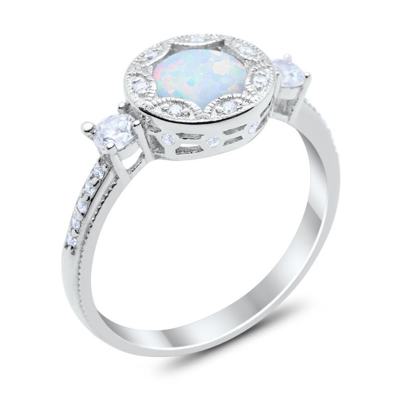 Vintage Antique Style Art Deco Bezel Halo Engagement Ring Round Cubic Zirconia 925 Sterling Silver Choose Color