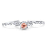 Halo Three Piece Wedding Simulated Cubic Zirconia Ring 925 Sterling Silver