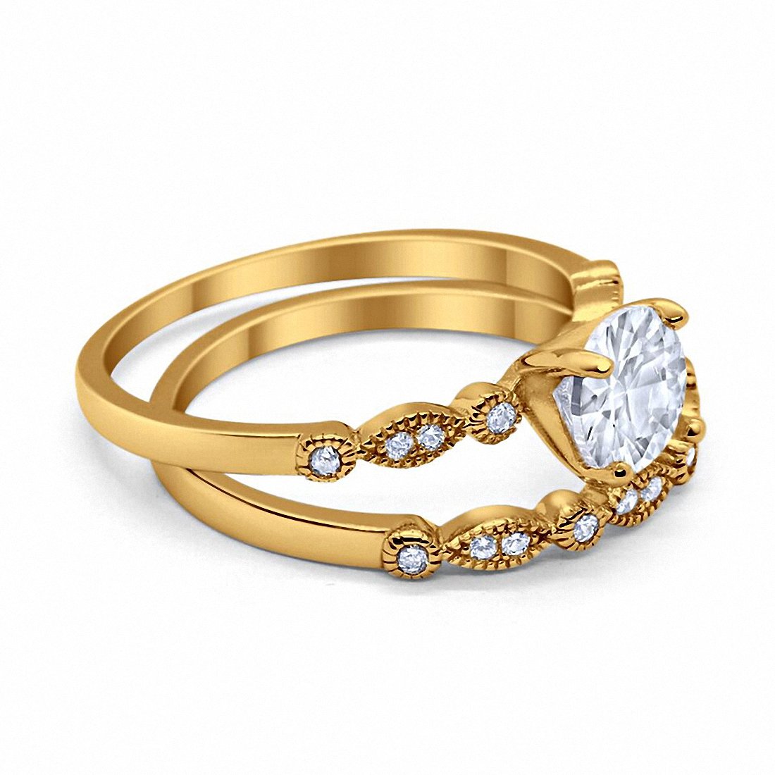 Art Deco Piece Engagement Ring Round Cubic Zirconia 925 Sterling Silver