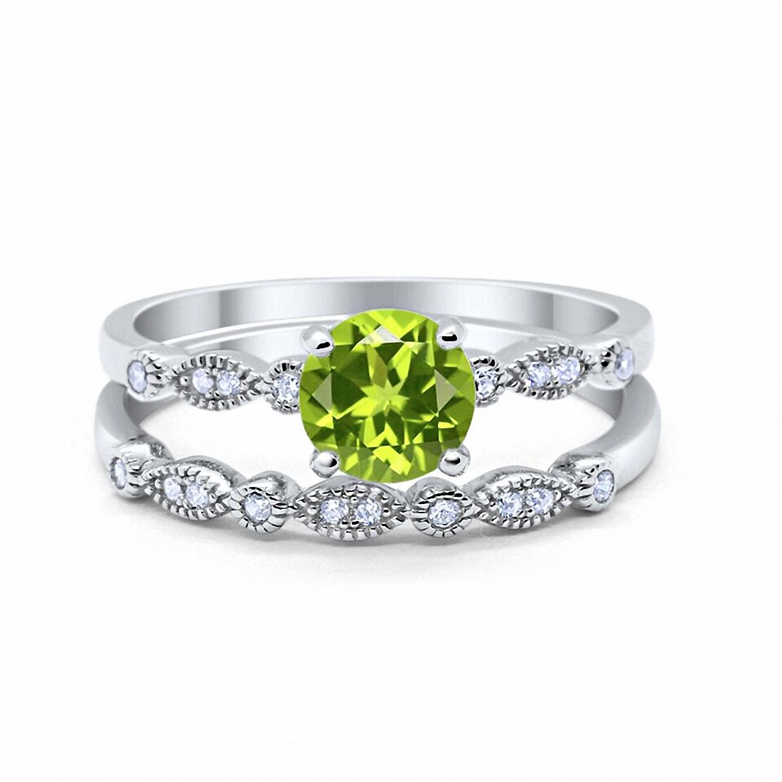 Art Deco Piece Engagement Ring Round Cubic Zirconia 925 Sterling Silver