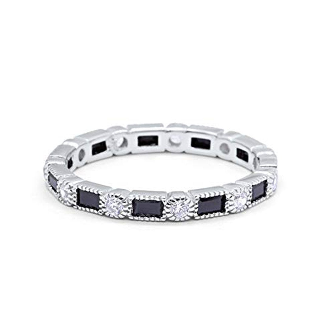 Art Deco Full Eternity Wedding Band Baguette Simulated CZ Ring 925 Sterling Silver