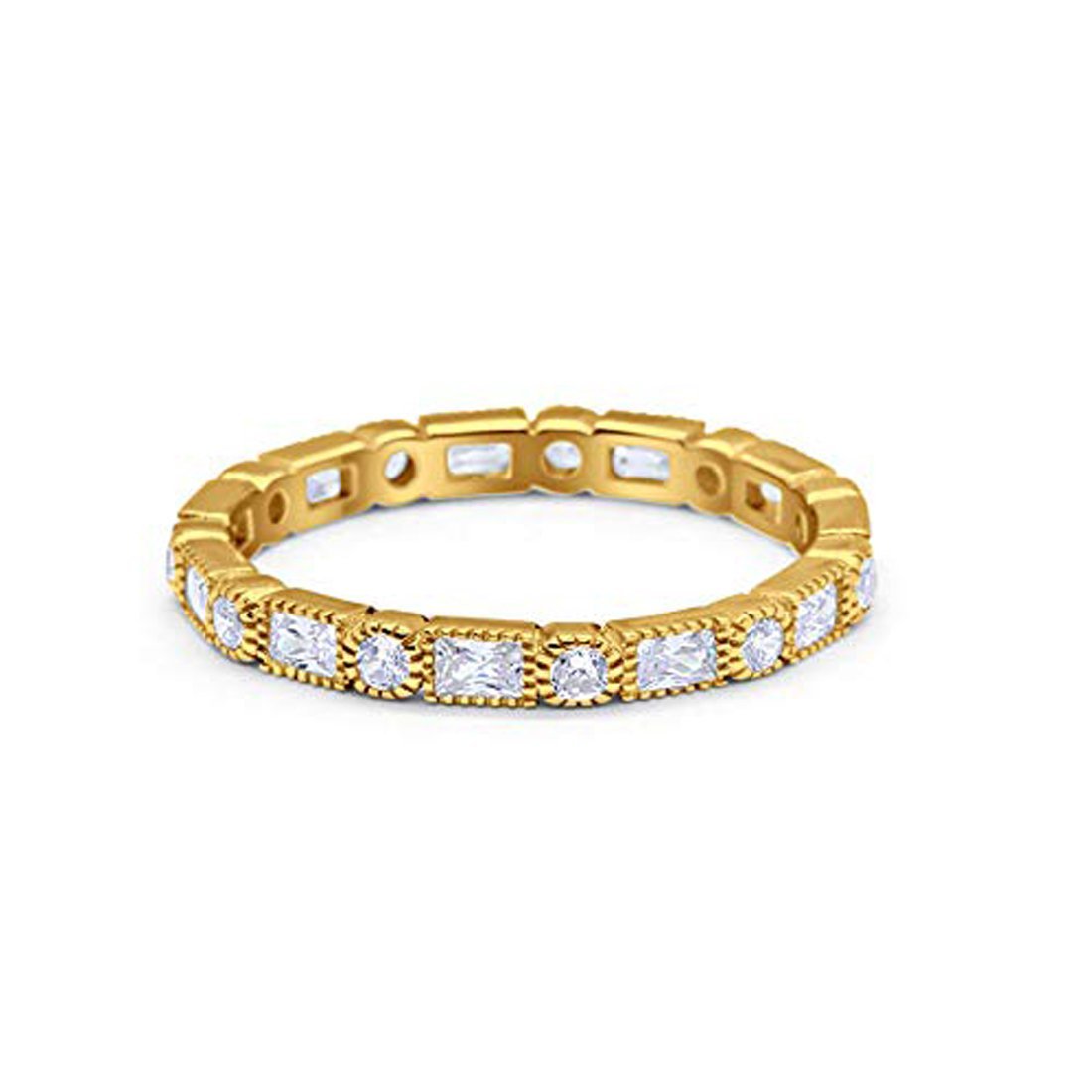 Art Deco Full Eternity Wedding Band Baguette Simulated CZ Ring 925 Sterling Silver