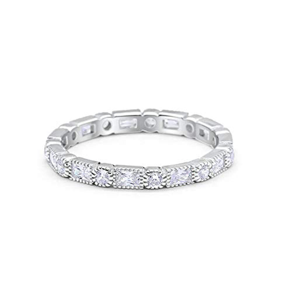 Art Deco Full Eternity Wedding Band Baguette Simulated CZ Ring 925 Sterling Silver