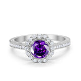 Art Deco Filigree Halo Wedding Engagement Bridal Ring Round Cubic Zirconia Solid 925 Sterling Silver Choose Color