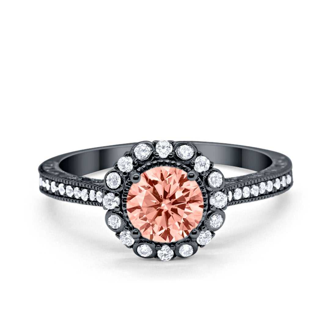 Art Deco Filigree Halo Wedding Engagement Bridal Ring Round Cubic Zirconia Solid 925 Sterling Silver Choose Color