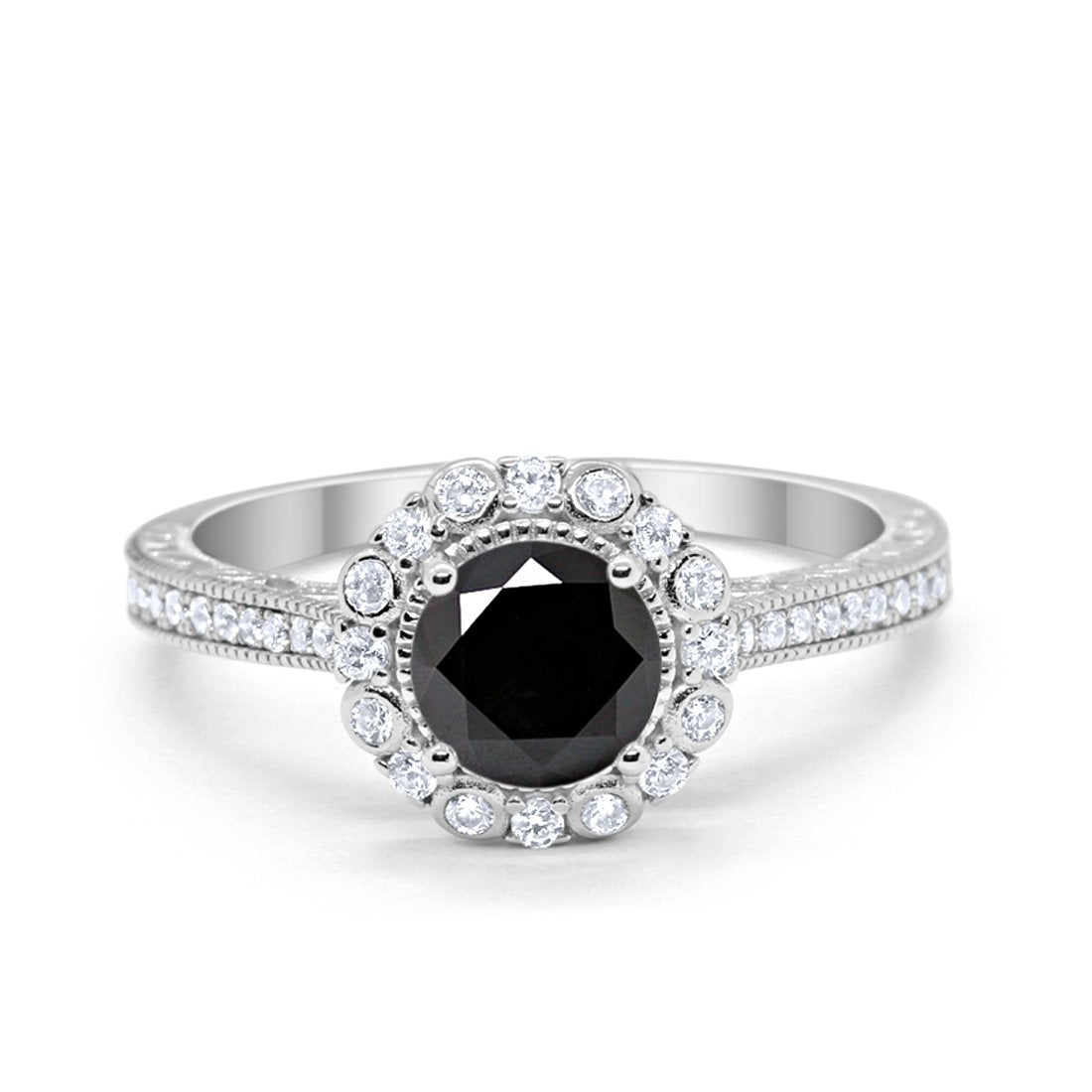 Art Deco Filigree Halo Wedding Engagement Bridal Ring Round Cubic Zirconia Solid 925 Sterling Silver Choose Color
