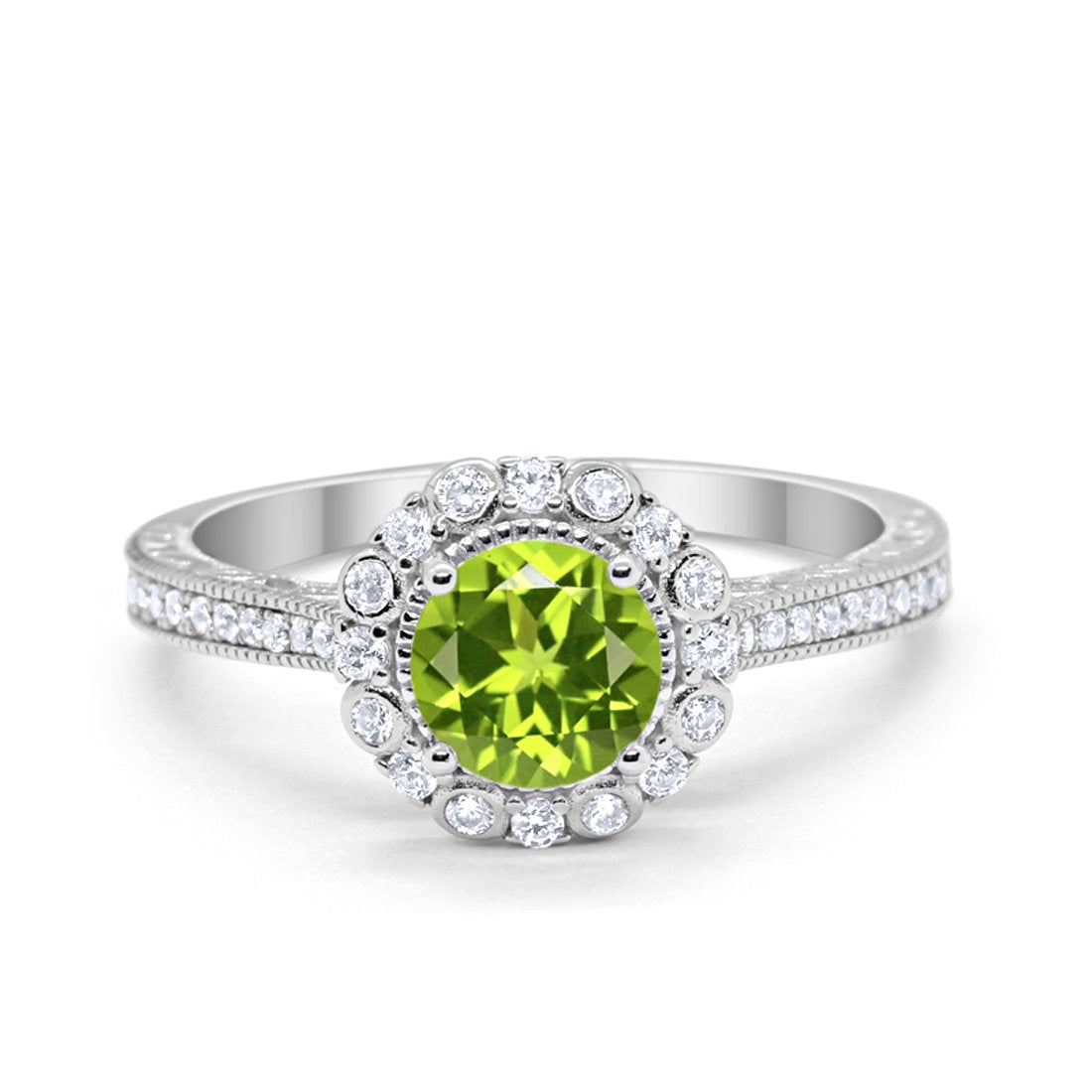 Art Deco Filigree Halo Wedding Engagement Bridal Ring Round Cubic Zirconia Solid 925 Sterling Silver Choose Color