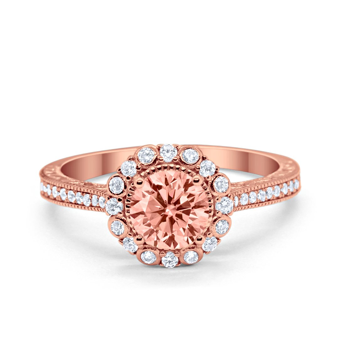 Art Deco Filigree Halo Wedding Engagement Bridal Ring Round Cubic Zirconia Solid 925 Sterling Silver Choose Color