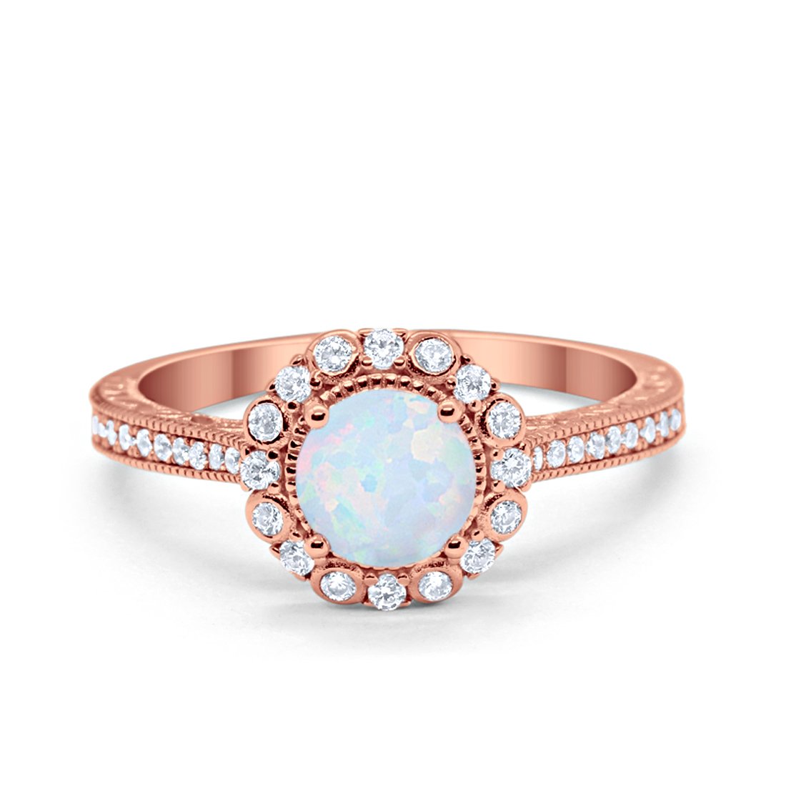 Art Deco Filigree Halo Wedding Engagement Bridal Ring Round Cubic Zirconia Solid 925 Sterling Silver Choose Color