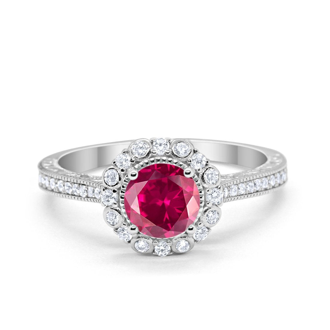 Art Deco Filigree Halo Wedding Engagement Bridal Ring Round Cubic Zirconia Solid 925 Sterling Silver Choose Color