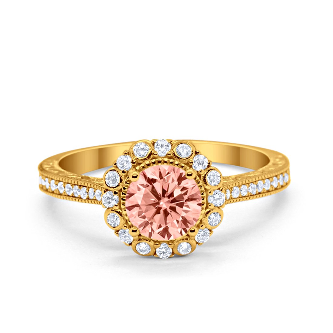 Art Deco Filigree Halo Wedding Engagement Bridal Ring Round Cubic Zirconia Solid 925 Sterling Silver Choose Color