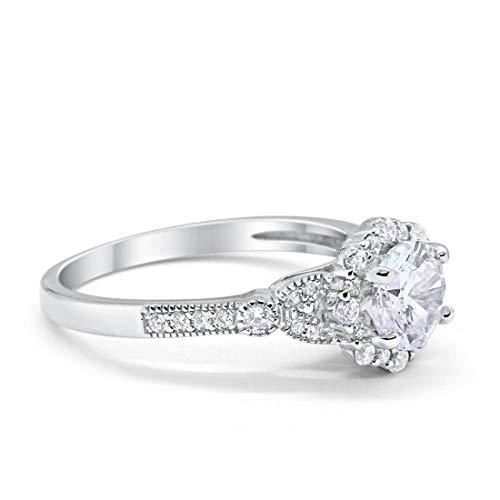 Floral Art Deco Engagement Ring Simulated Cubic Zirconia 925 Sterling Silver