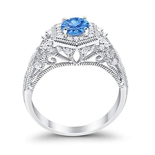 Fancy Art Deco Wedding Ring 925 Sterling Silver Round Simulated Cubic Zirconia